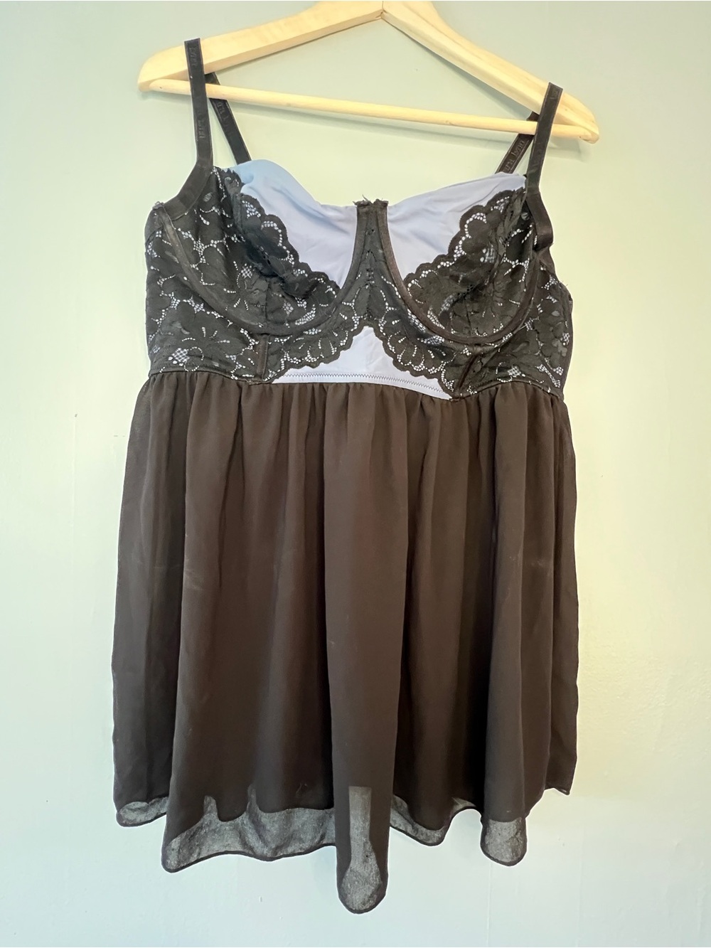 SexySheer Plus Size Black Lace Empire Chemise with Underwire Support